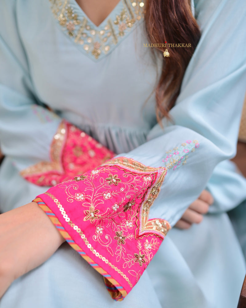 Powder Blue Handwork Silk Suit