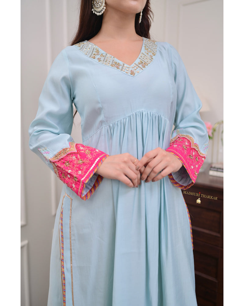 Powder Blue Handwork Silk Suit