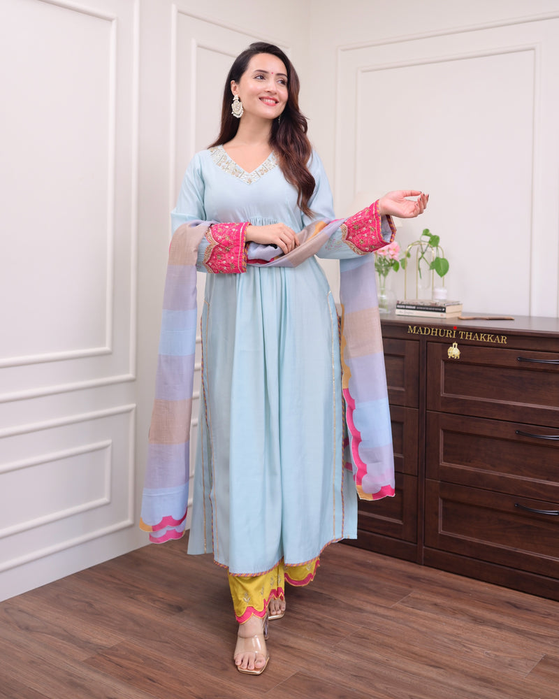 Powder Blue Handwork Silk Suit