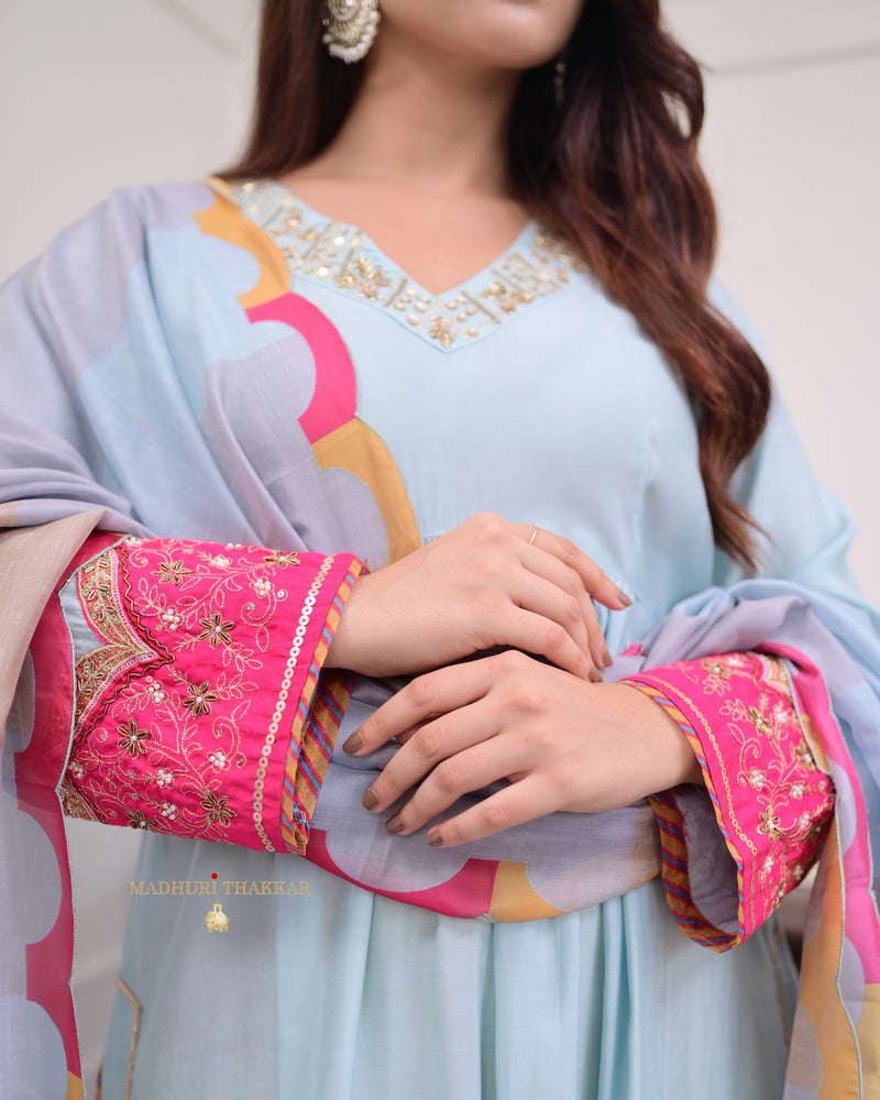 Powder Blue Handwork Silk Suit