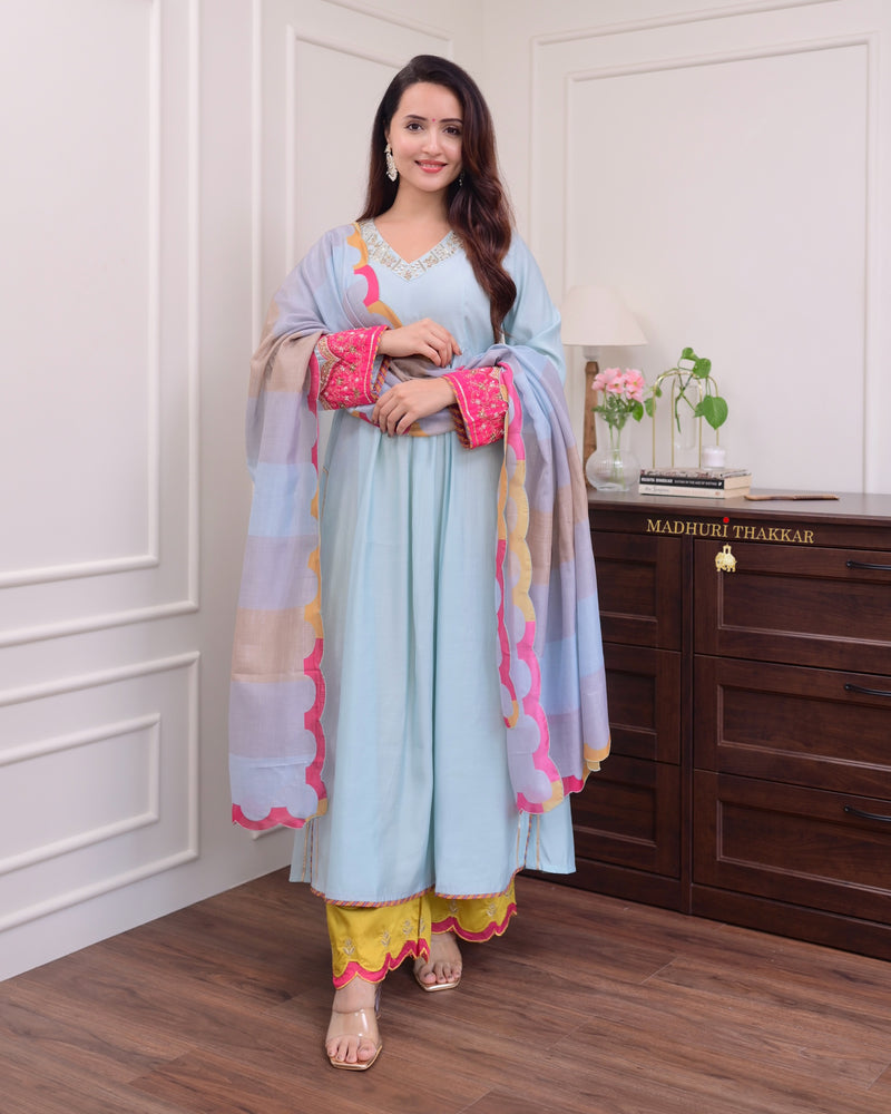 Powder Blue Handwork Silk Suit