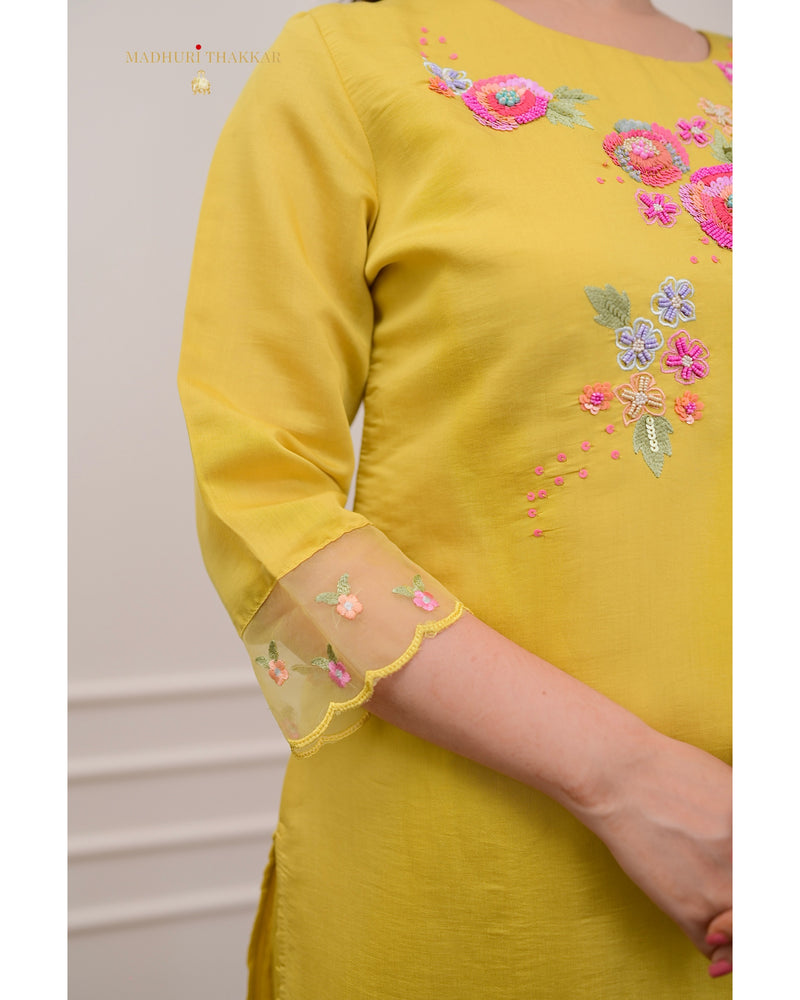 Yellow Handwork Cotton Silk Suit