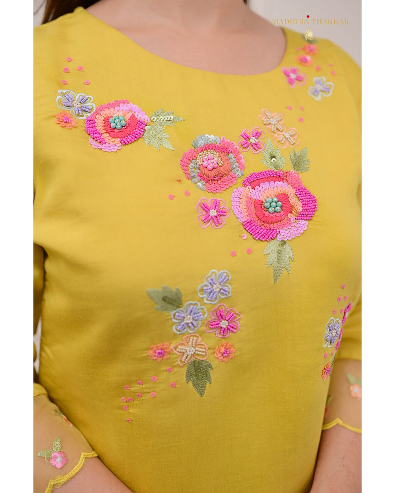 Yellow Handwork Cotton Silk Suit