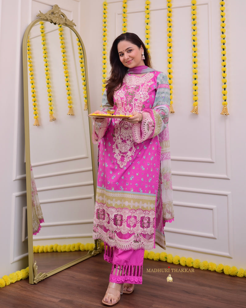 Pink Threadwork Pakistani Cotton Suit