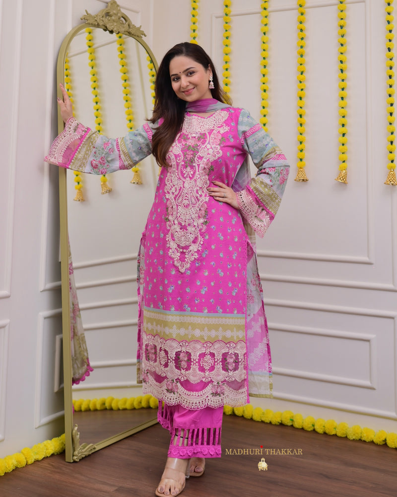 Pink Threadwork Pakistani Cotton Suit