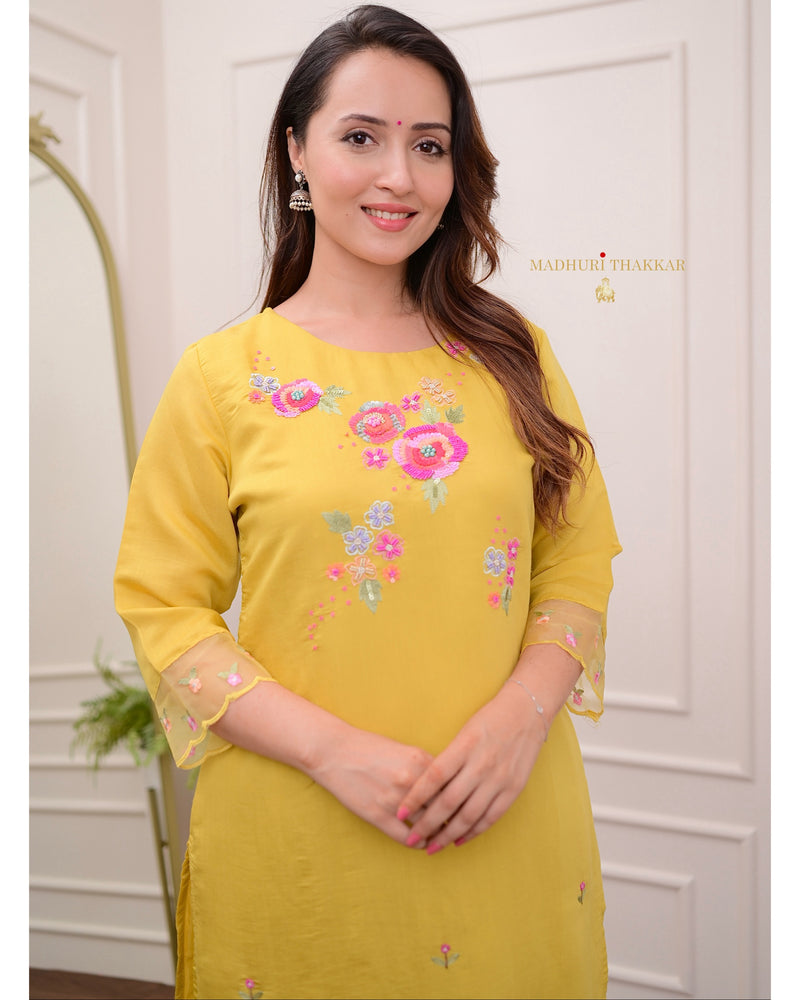 Yellow Handwork Cotton Silk Suit