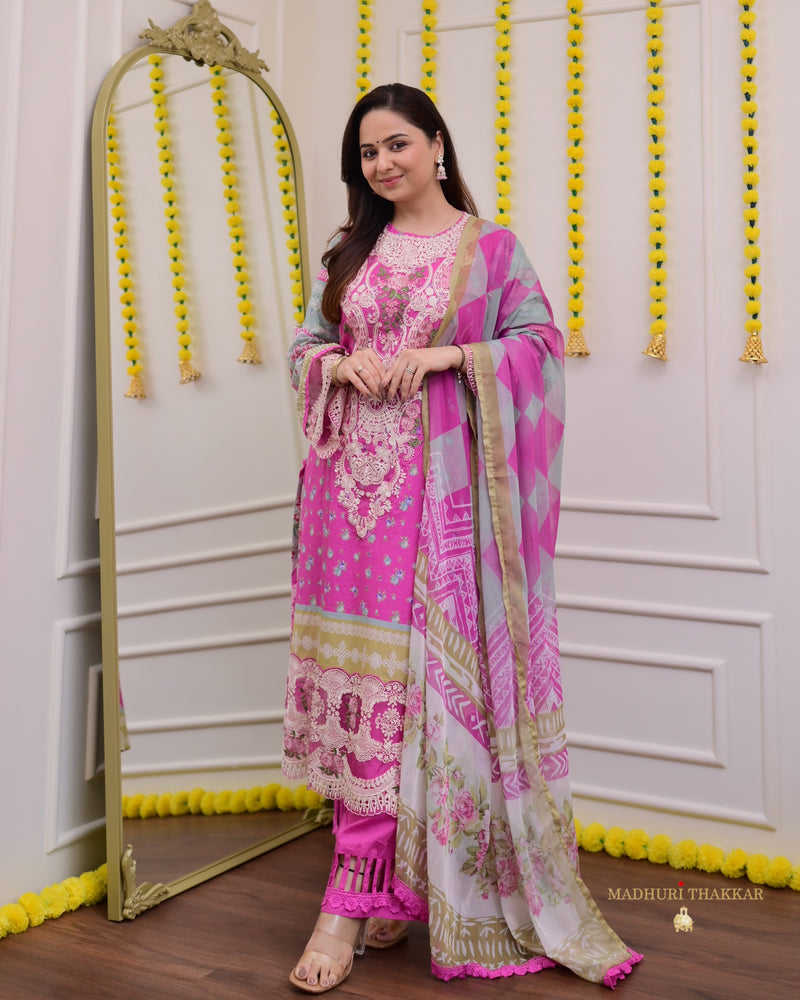 Pink Threadwork Pakistani Cotton Suit