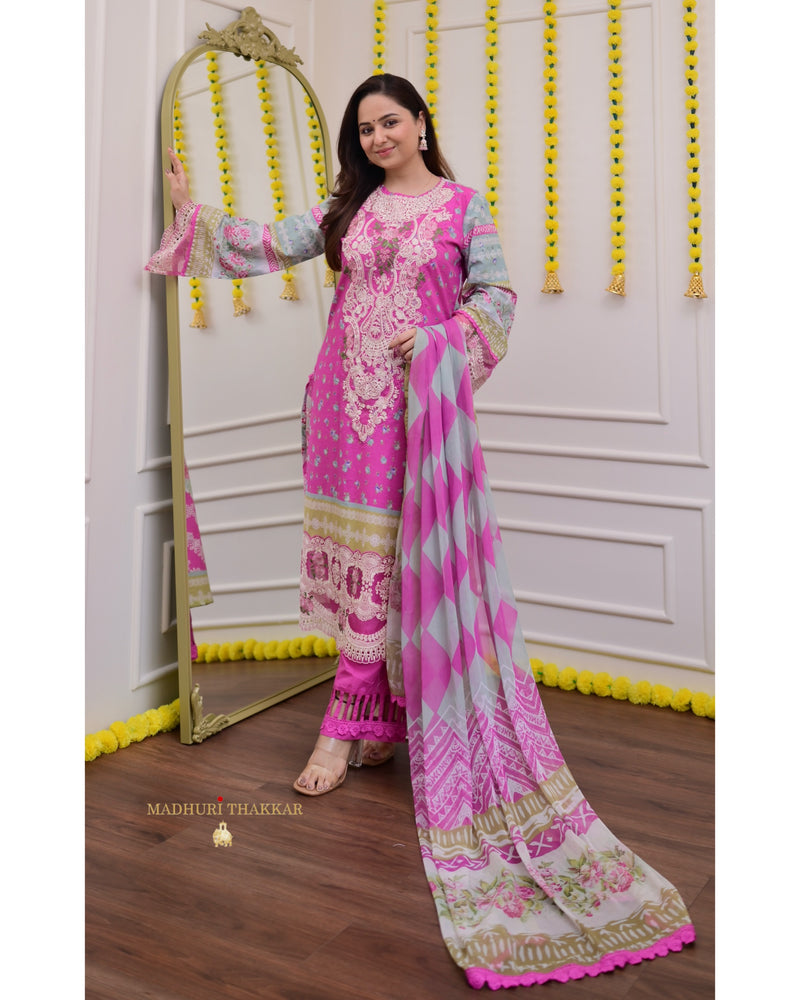 Pink Threadwork Pakistani Cotton Suit