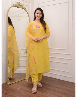 Yellow Handwork Cotton Silk Suit