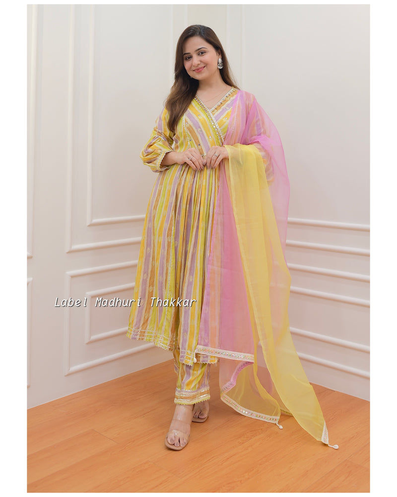 Lilac-Yellow Handwork A Line Suit