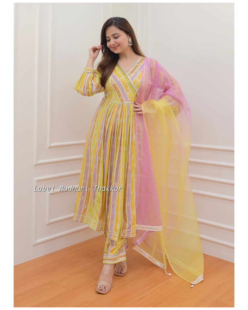 Lilac-Yellow Handwork A Line Suit