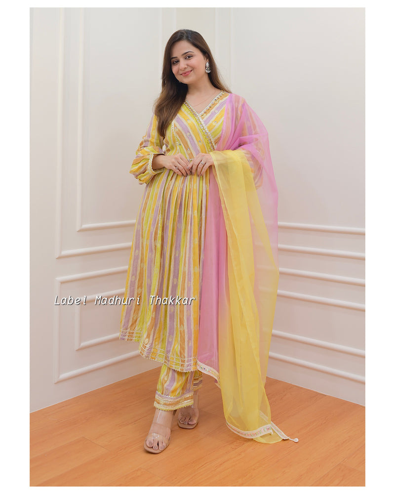 Lilac-Yellow Handwork A Line Suit