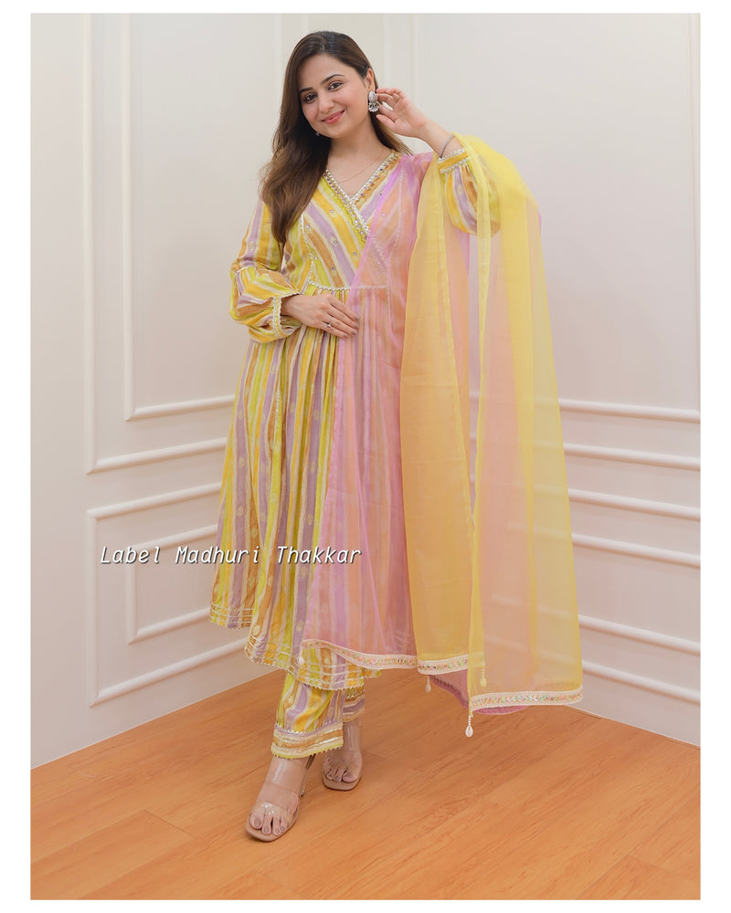 Lilac-Yellow Handwork A Line Suit