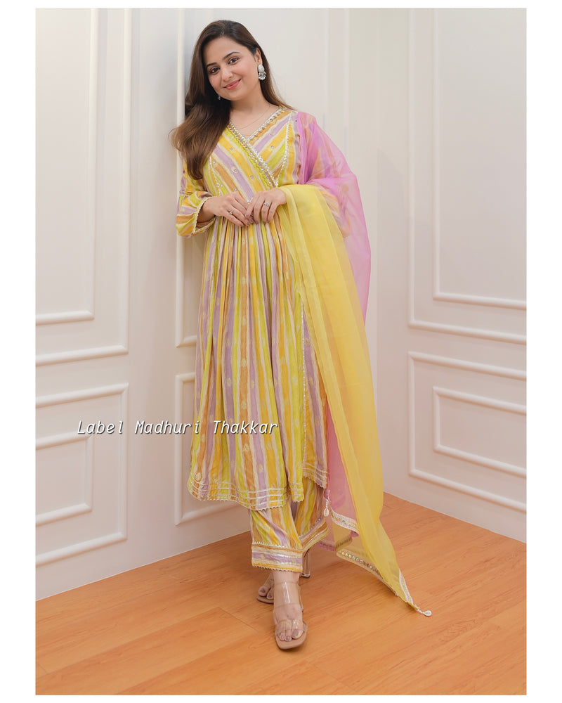 Lilac-Yellow Handwork A Line Suit