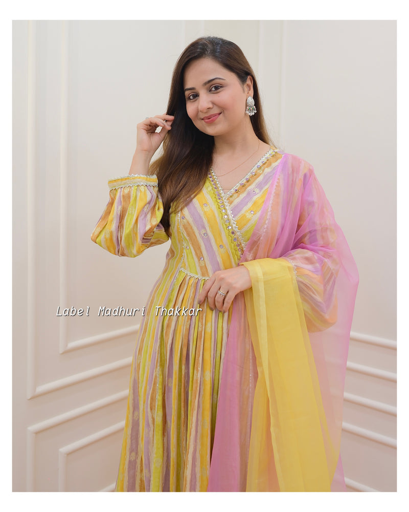 Lilac-Yellow Handwork A Line Suit