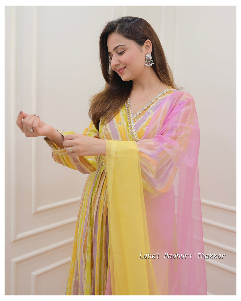 Lilac-Yellow Handwork A Line Suit