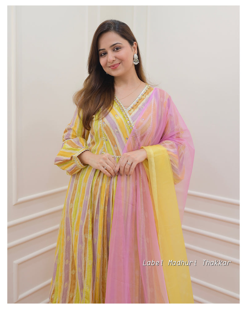 Lilac-Yellow Handwork A Line Suit