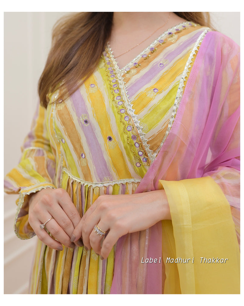 Lilac-Yellow Handwork A Line Suit