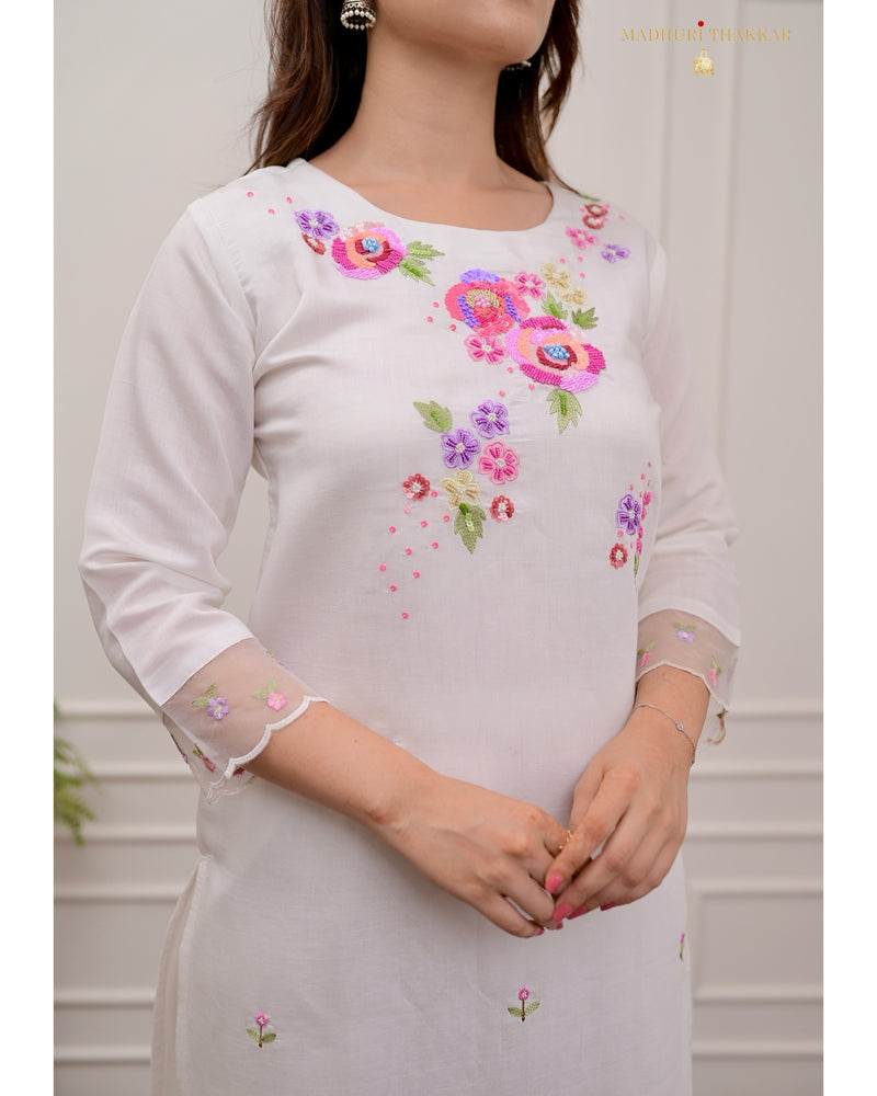 White Handwork Cotton Silk Suit