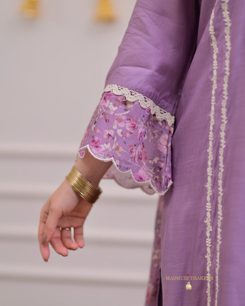 Lilac Muslin Handwork Festive Suit