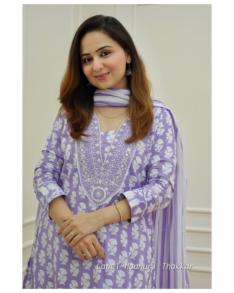 Lavender Embroidered Afghani Suit