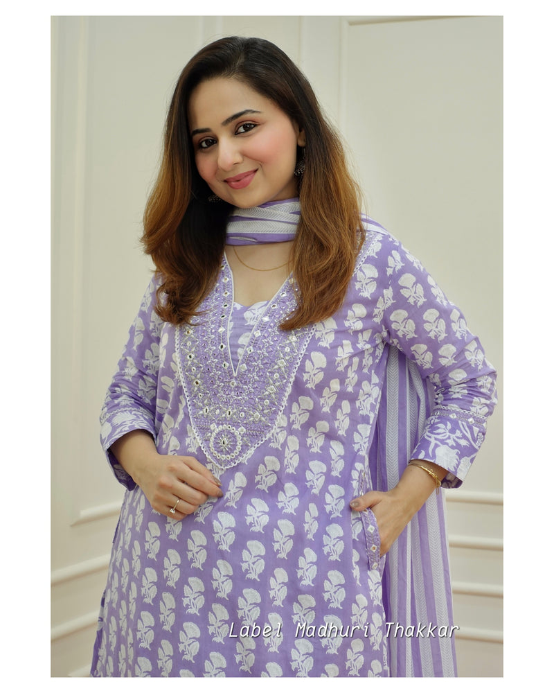 Lavender Embroidered Afghani Suit