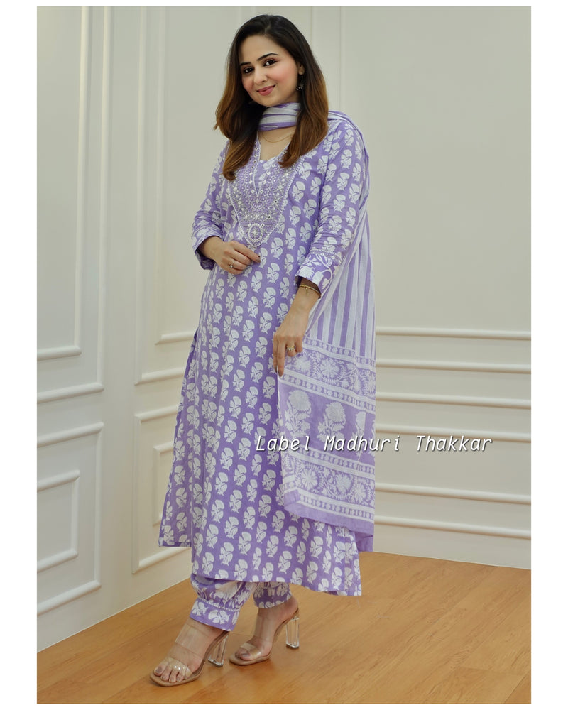 Lavender Embroidered Afghani Suit