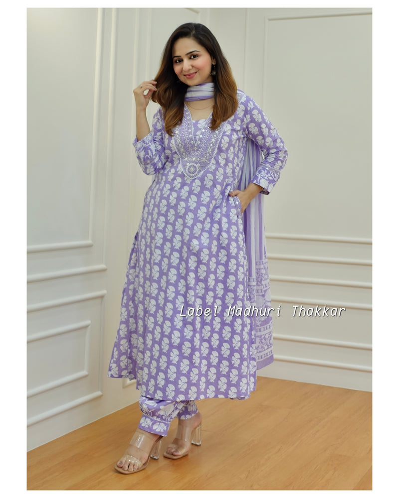 Lavender Embroidered Afghani Suit