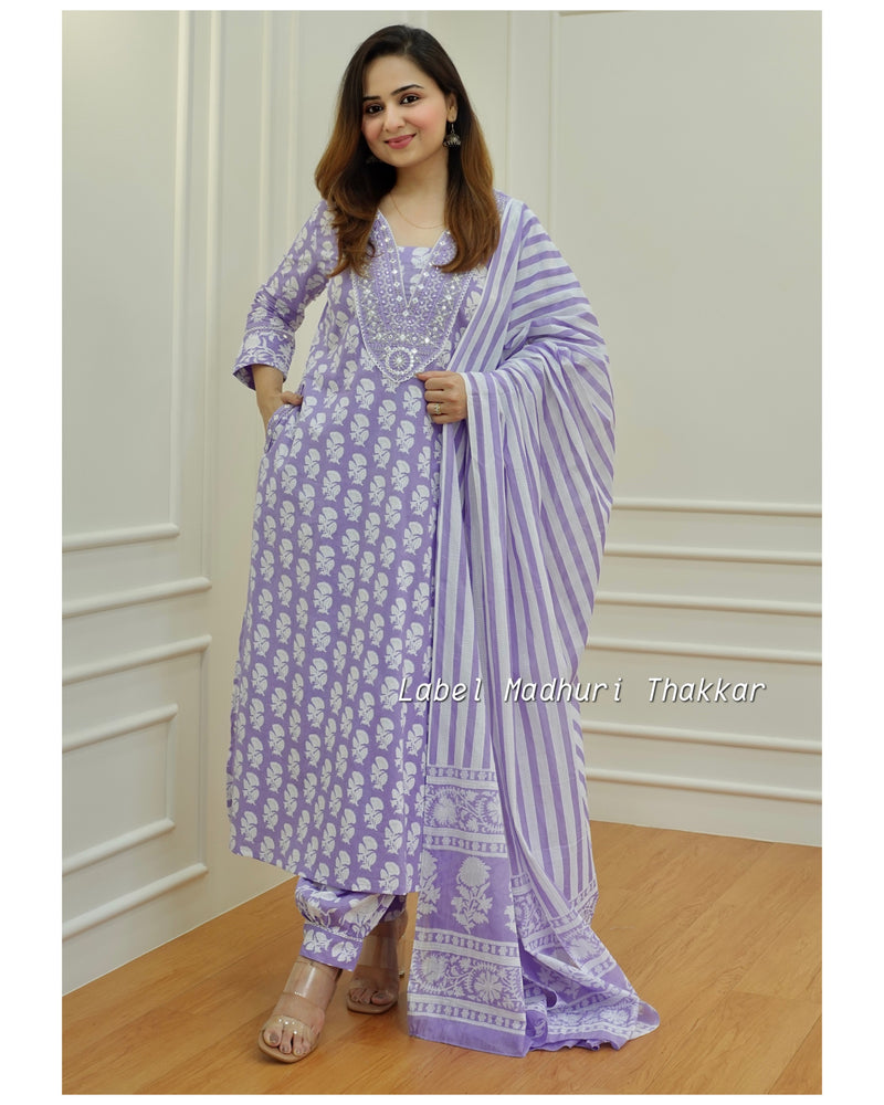 Lavender Embroidered Afghani Suit