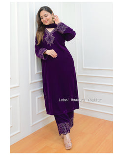 Purple Threadwork Velvet Suit