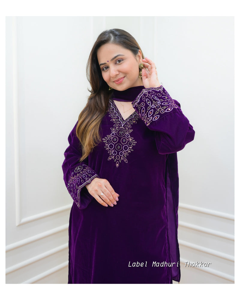 Purple Threadwork Velvet Suit