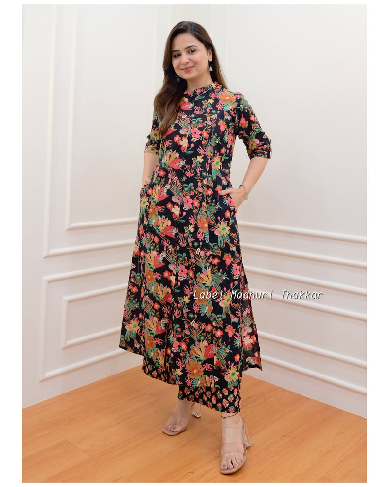 Black Multi Floral Kurta Set