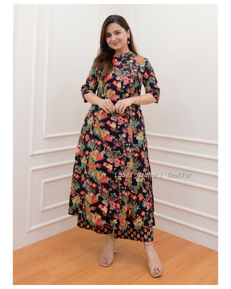 Black Multi Floral Kurta Set