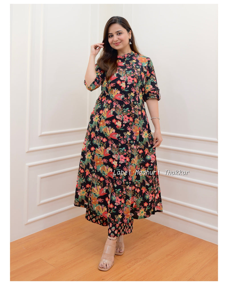 Black Multi Floral Kurta Set