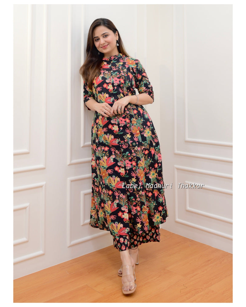 Black Multi Floral Kurta Set