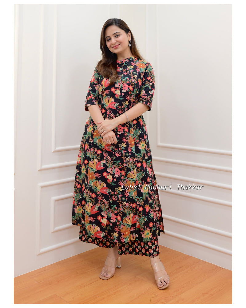 Black Multi Floral Kurta Set