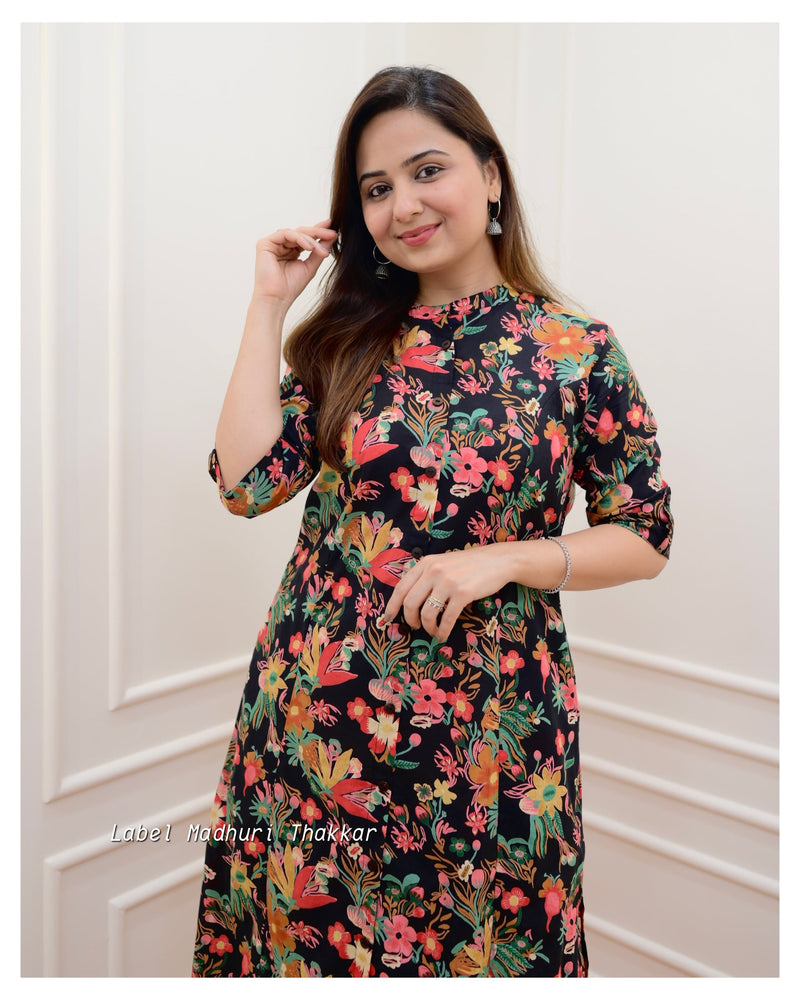 Black Multi Floral Kurta Set