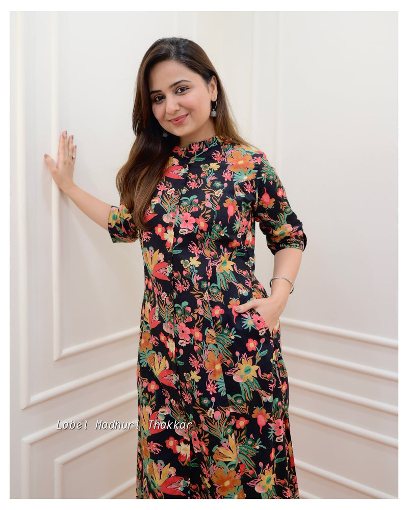 Black Multi Floral Kurta Set