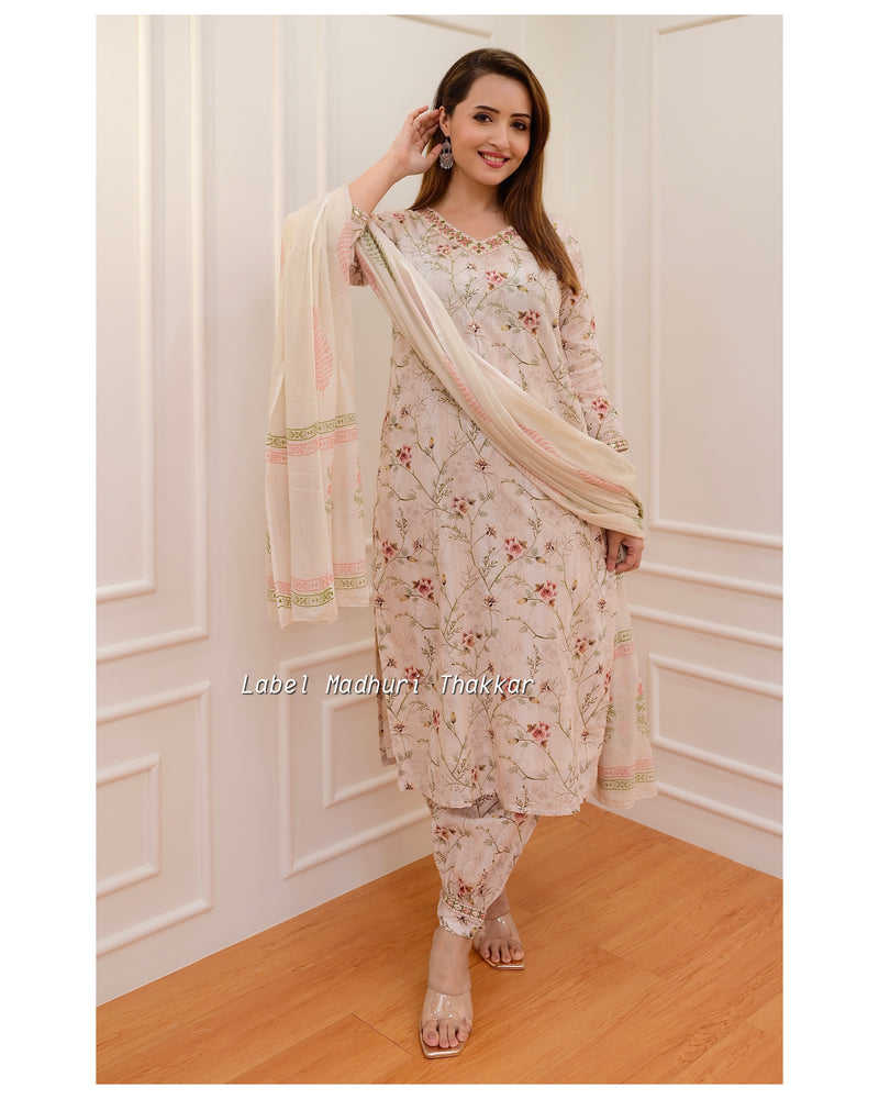 Beige Embroidered Afghani Suit