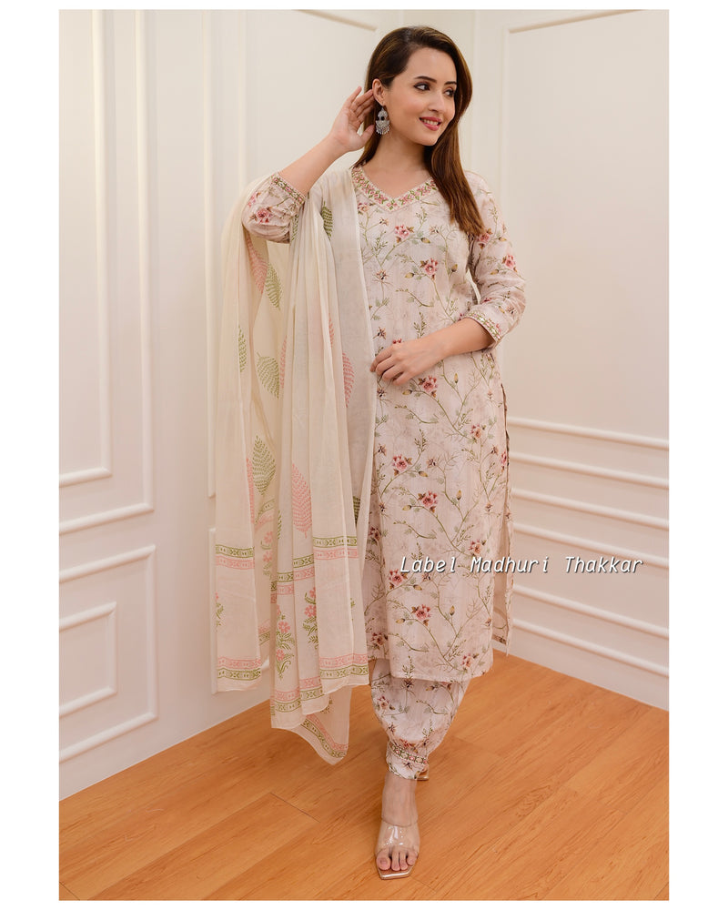 Beige Embroidered Afghani Suit