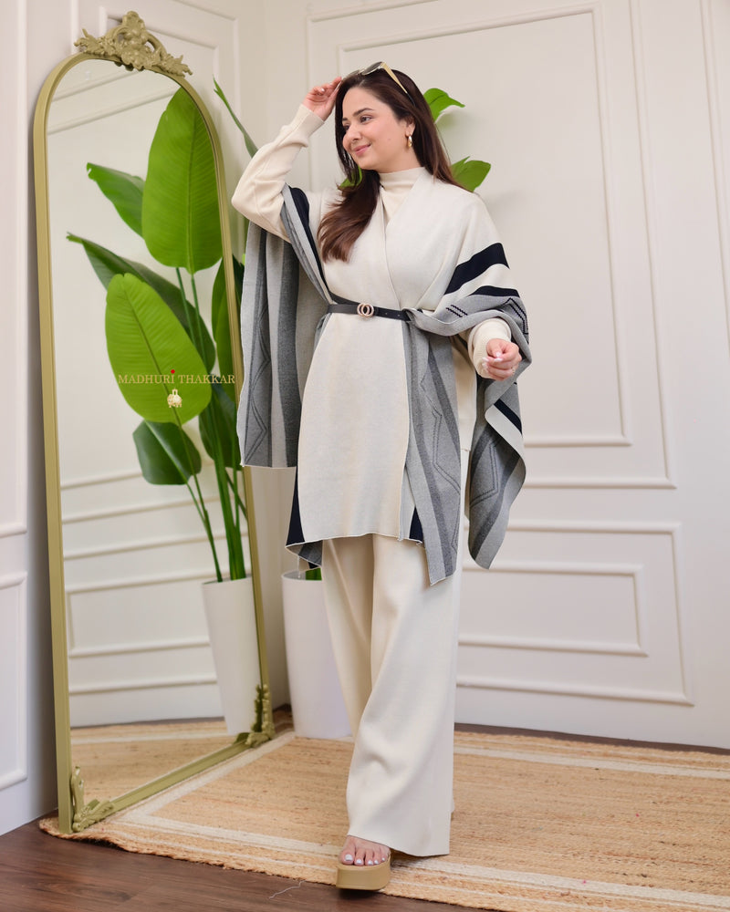 Ivory Airport Winter Co-ord with Cape & Belt