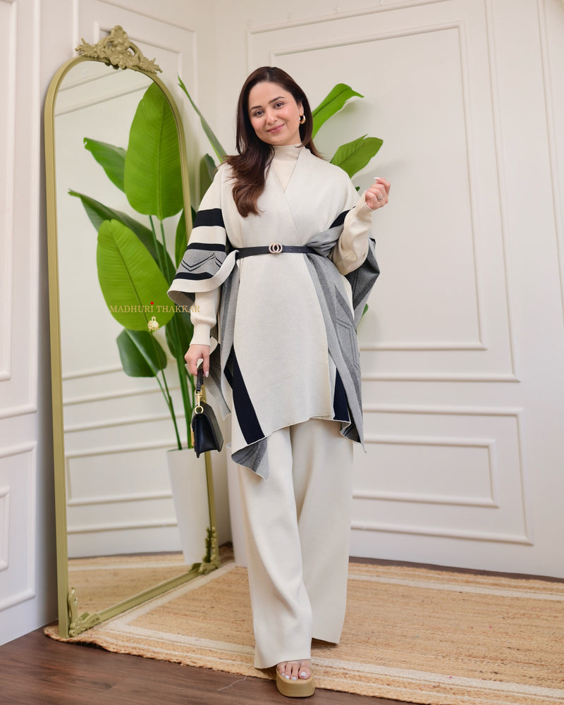 Ivory Airport Winter Co-ord with Cape & Belt