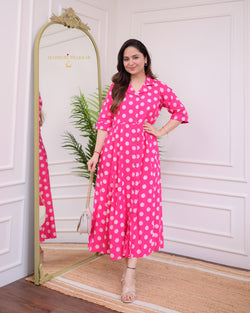 Pink Polka Dots Cotton A Line Dress