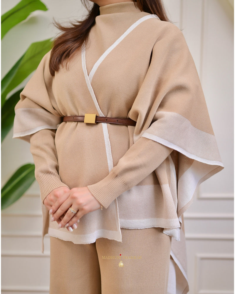 Beige Airport Winter Co-ord Set with Cape