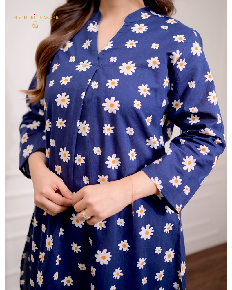 Navy Blue Flower Cotton Co-ord