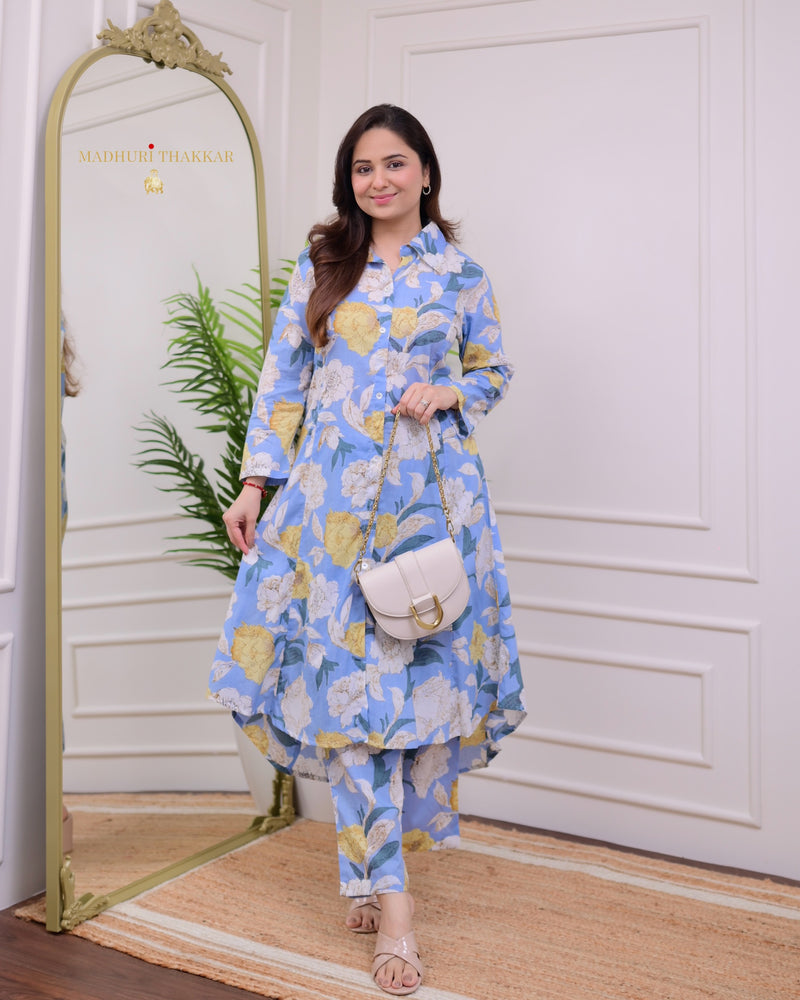 Blue Yellow Floral Cotton Co-ord