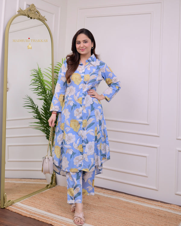 Blue Yellow Floral Cotton Co-ord