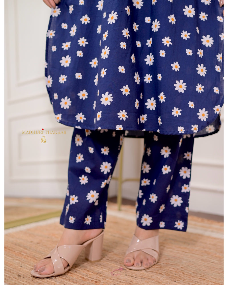 Navy Blue Flower Cotton Co-ord