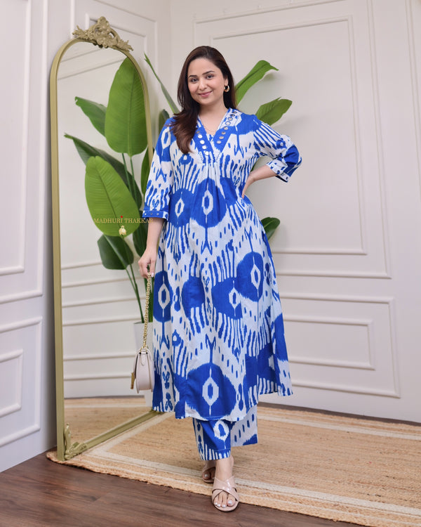 Blue White Baroque Kantha Cotton Palazzo Set