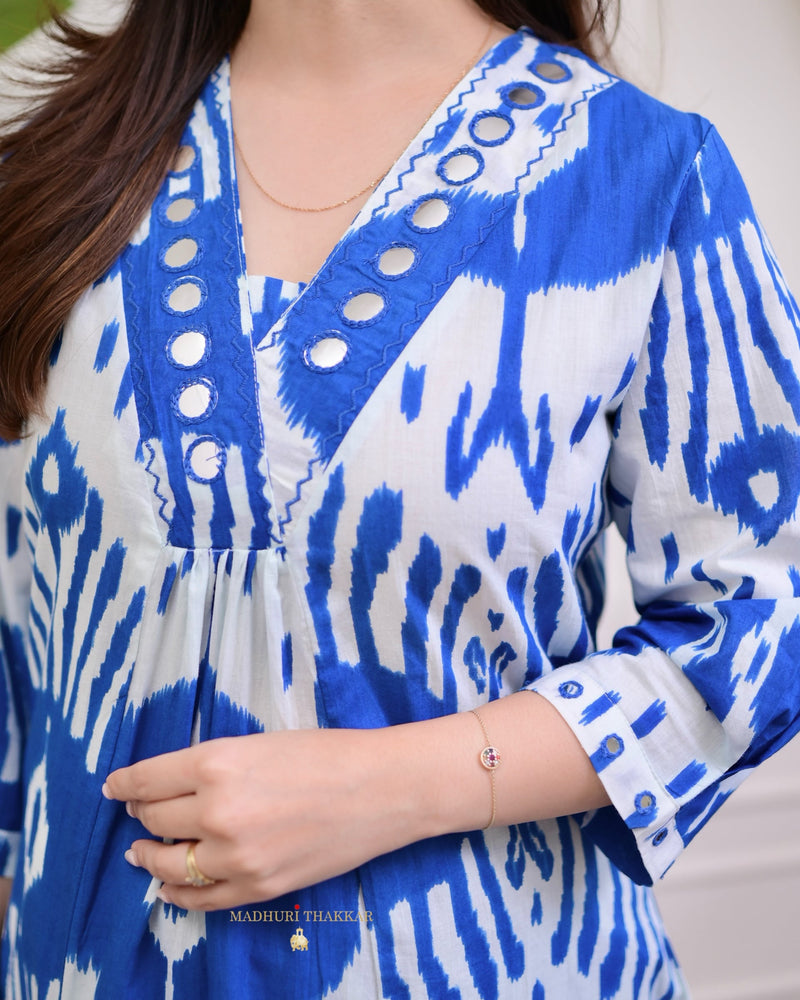 Blue White Baroque Kantha Cotton Palazzo Set